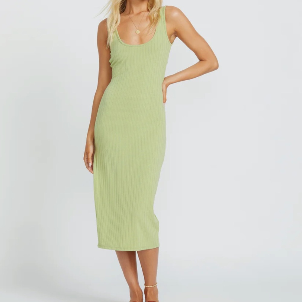 Billabong Ribbed Midi Dress in Light Green